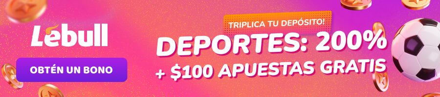 Bono deportivo LeBull: 200% y $100 de apuesta gratis